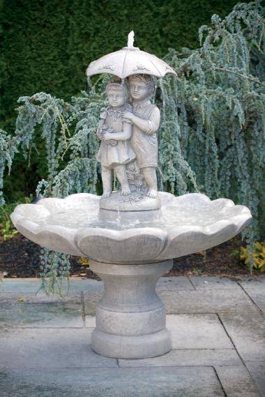 Single Tier Large Girl And Boy Under Umbrella Fountain